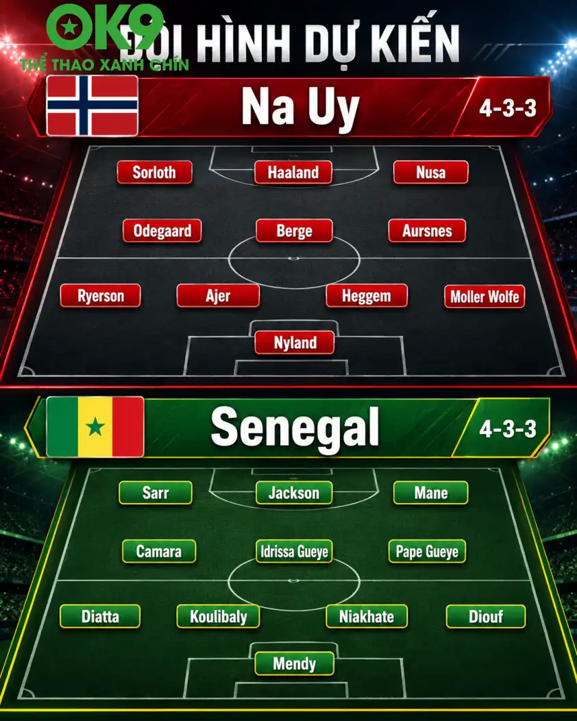 Đội hình thi đấu Na Uy vs Senegal Đội hình thi đấu cực căng giữa hai đại diện